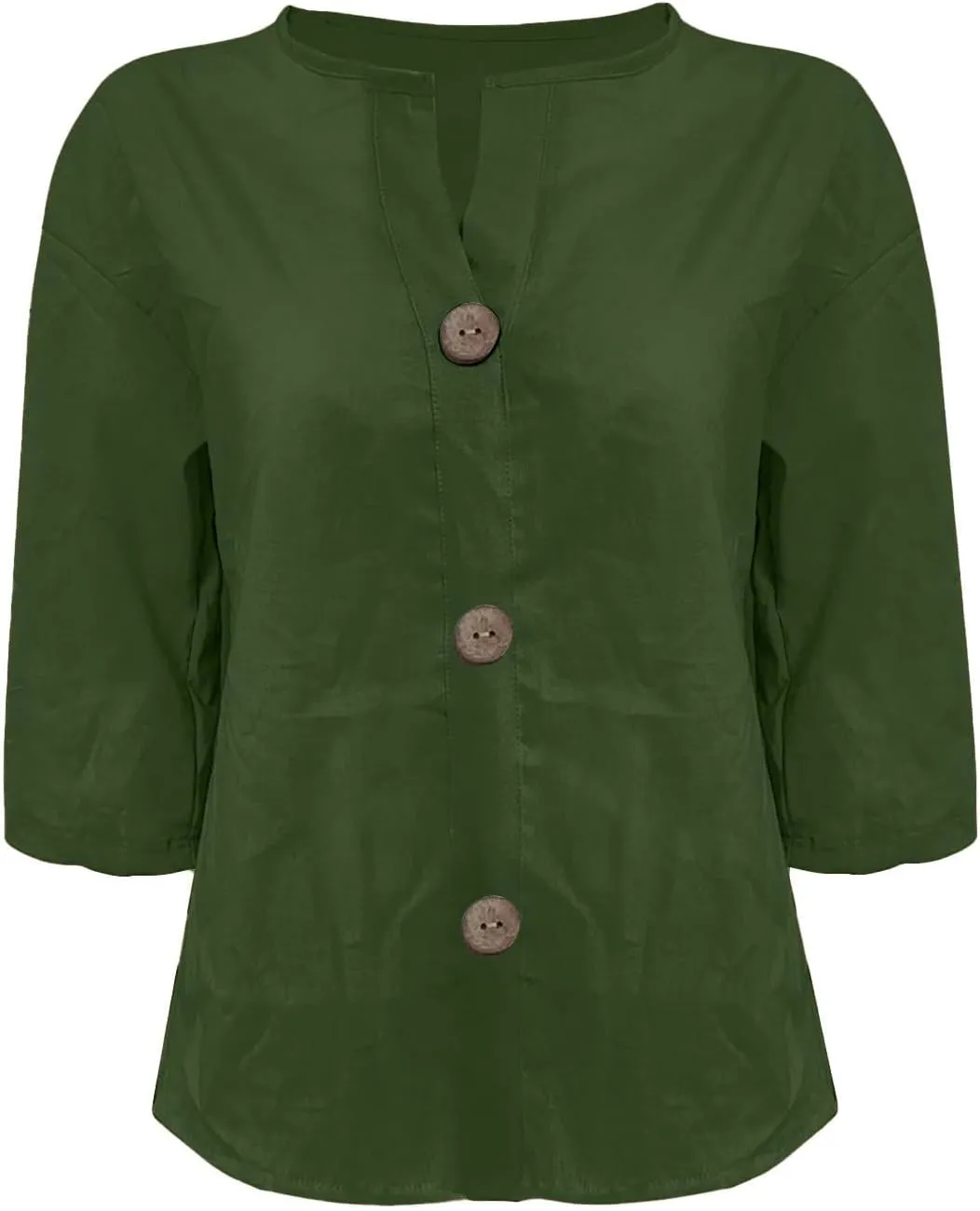 3/4 Sleeve Linen Shirts for Women Button V Neck Cotton Blouses Dressy Casual Solid Henley Shirts Loose Fit Summer Tops