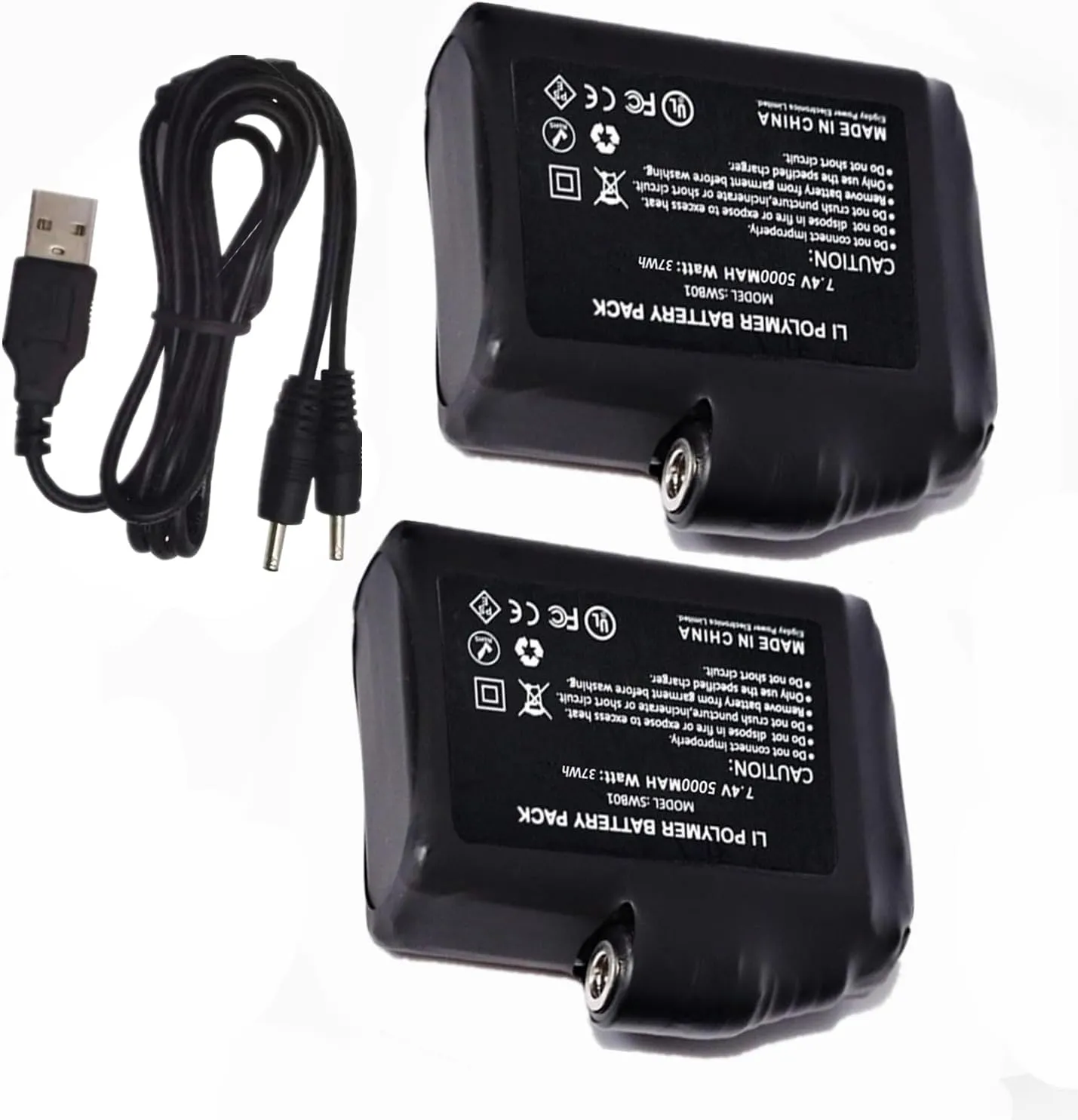 5000mAh 7.4V Rechargeable Li-ion Battery Replacement for Heated Gloves, Socks, Thermal Heated Underwear Clothes，RC Car, Boat, Robot, DIY, LED Light Strip, CCTV Camera (5000mAh)