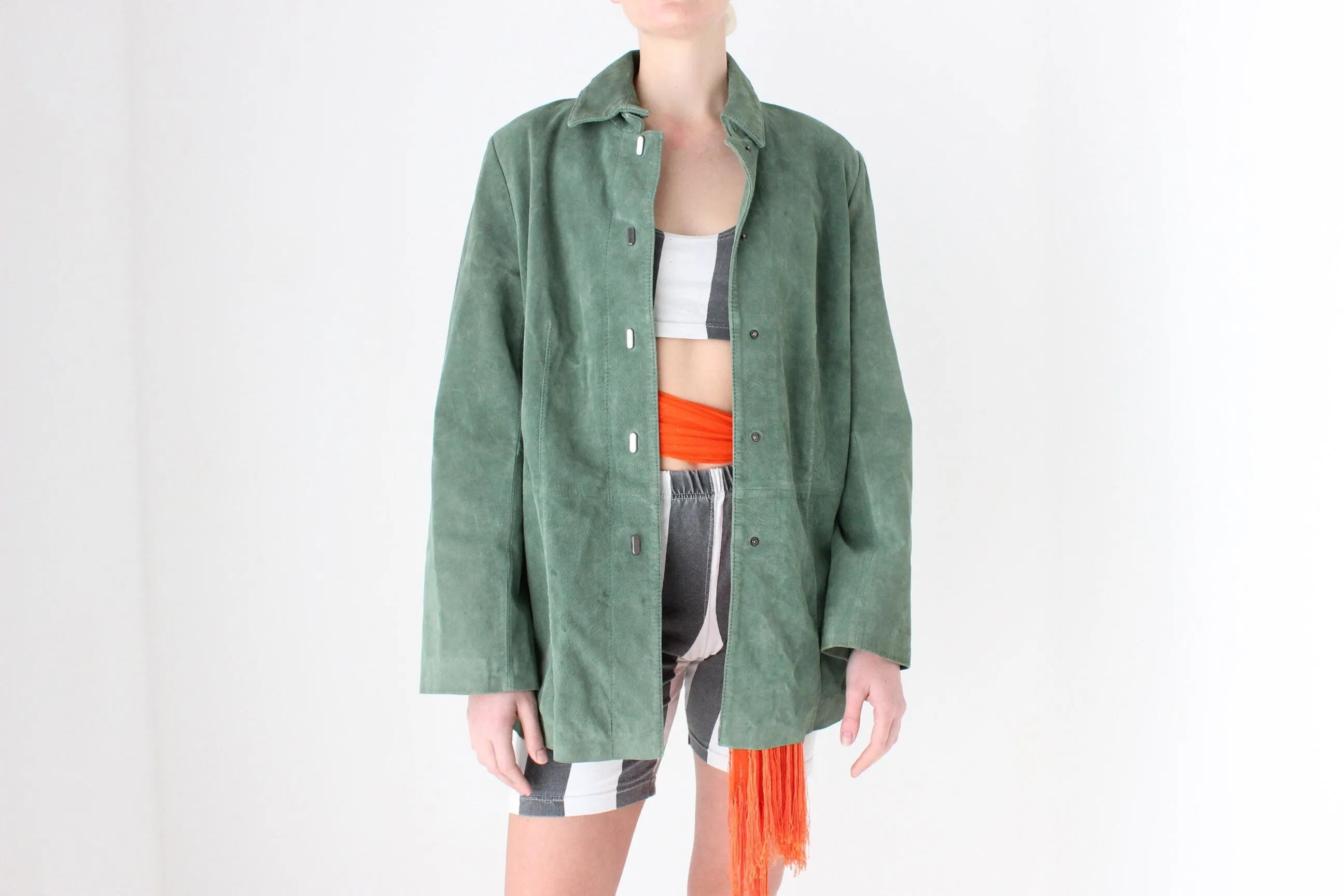 90s Forest Green Soft Suede Coat