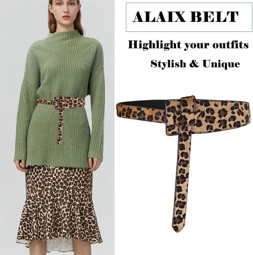 ALAIX Women's Leather Belt Dress Belt for Jeans Jumpsuit Coat Fashion Tie a Knot Genuine Leather Waist Belt
