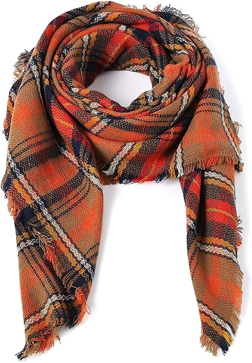 American Trends Women's Cozy Warm Winter Fall Blanket Scarf Stylish Soft Chunky Checked Giant Scarves Shawls