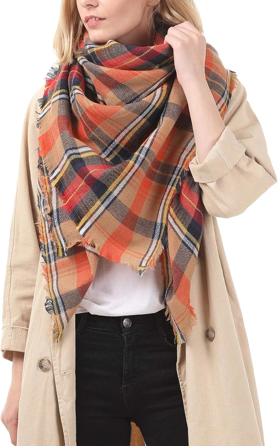 American Trends Women's Cozy Warm Winter Fall Blanket Scarf Stylish Soft Chunky Checked Giant Scarves Shawls