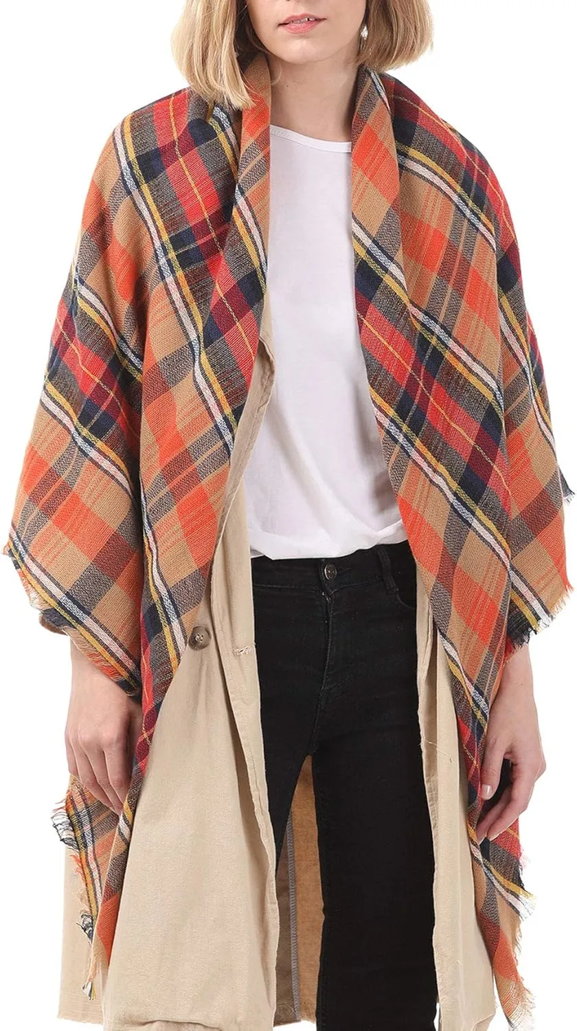 American Trends Women's Cozy Warm Winter Fall Blanket Scarf Stylish Soft Chunky Checked Giant Scarves Shawls