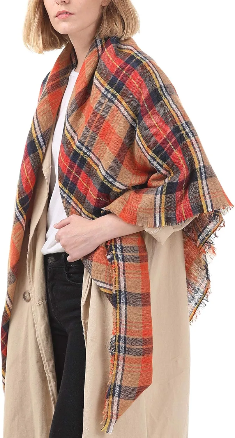 American Trends Women's Cozy Warm Winter Fall Blanket Scarf Stylish Soft Chunky Checked Giant Scarves Shawls