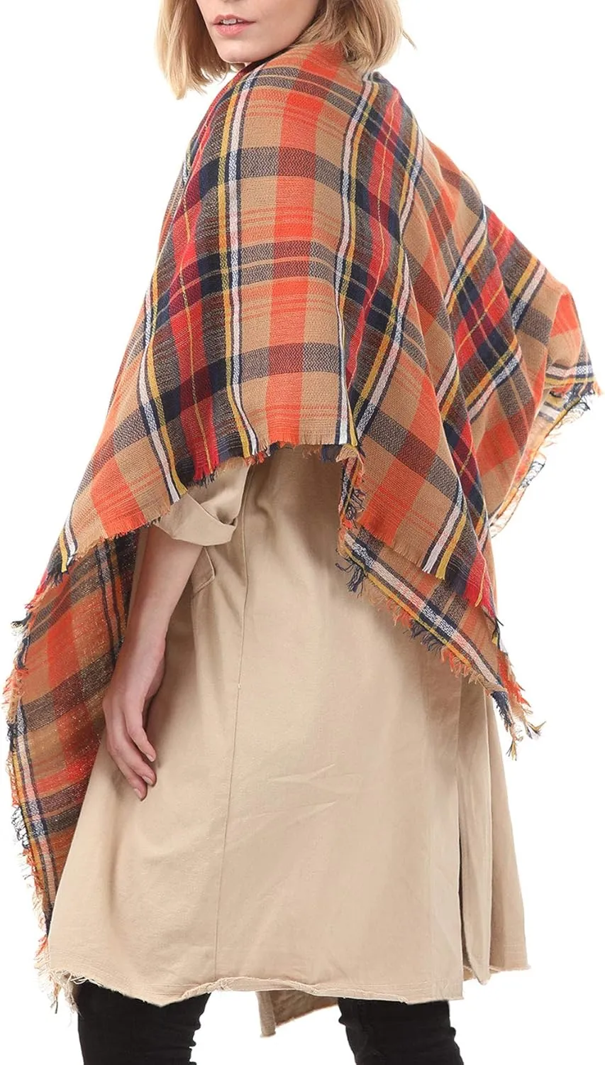 American Trends Women's Cozy Warm Winter Fall Blanket Scarf Stylish Soft Chunky Checked Giant Scarves Shawls