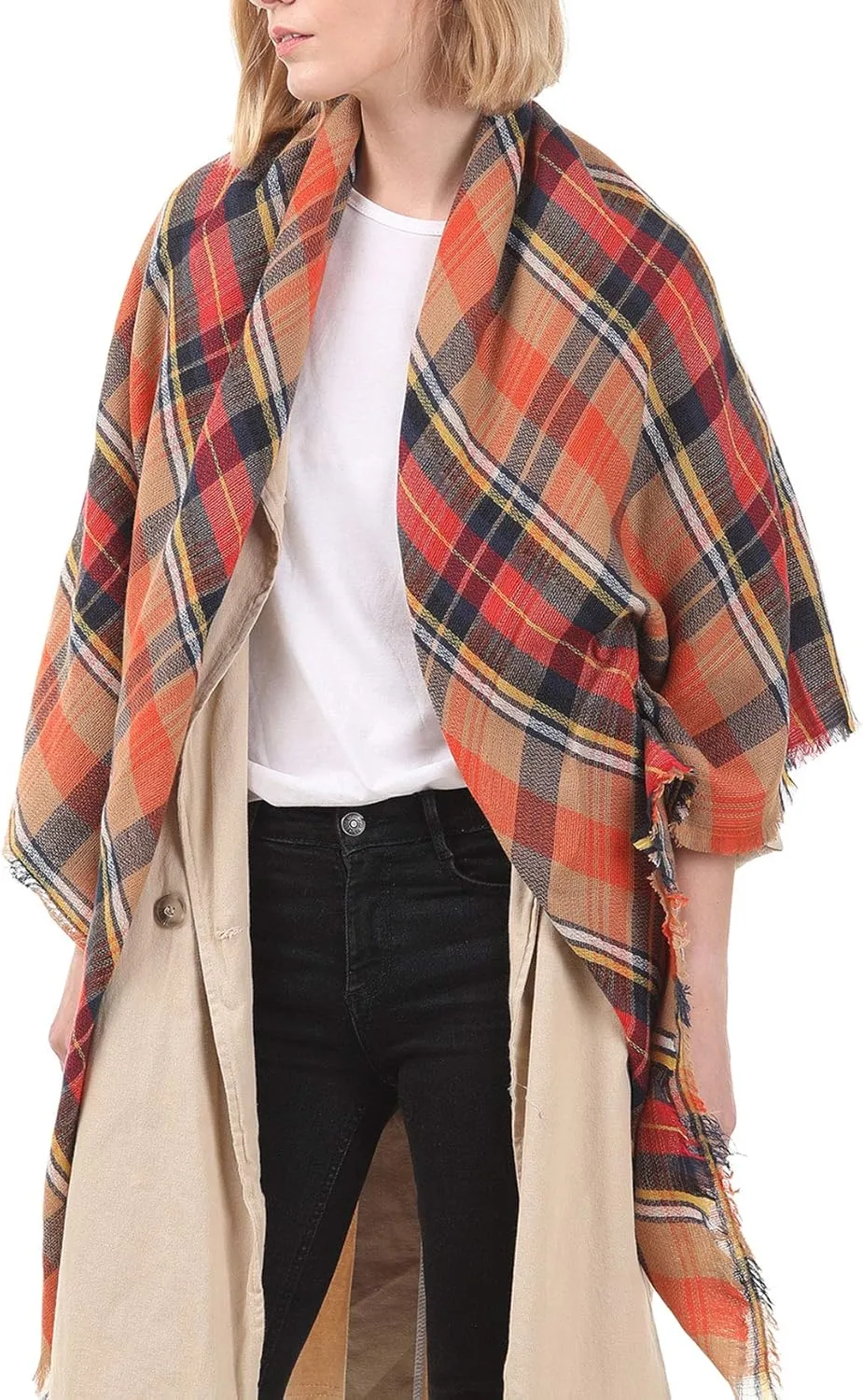 American Trends Women's Cozy Warm Winter Fall Blanket Scarf Stylish Soft Chunky Checked Giant Scarves Shawls