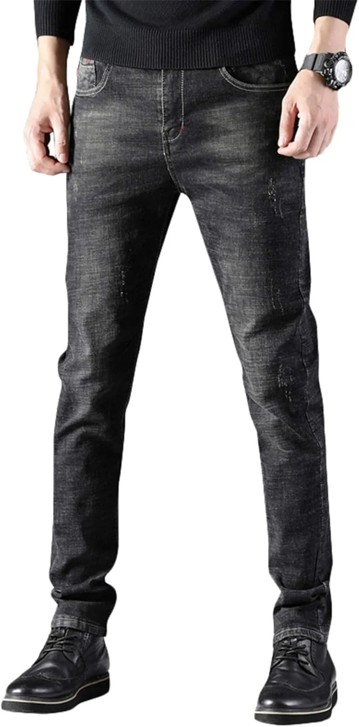 Andongnywell Men's Slim Fit Stretch Denim Pants Stretchy Skinny Jeans Tapered Legs Trousers with Zipper