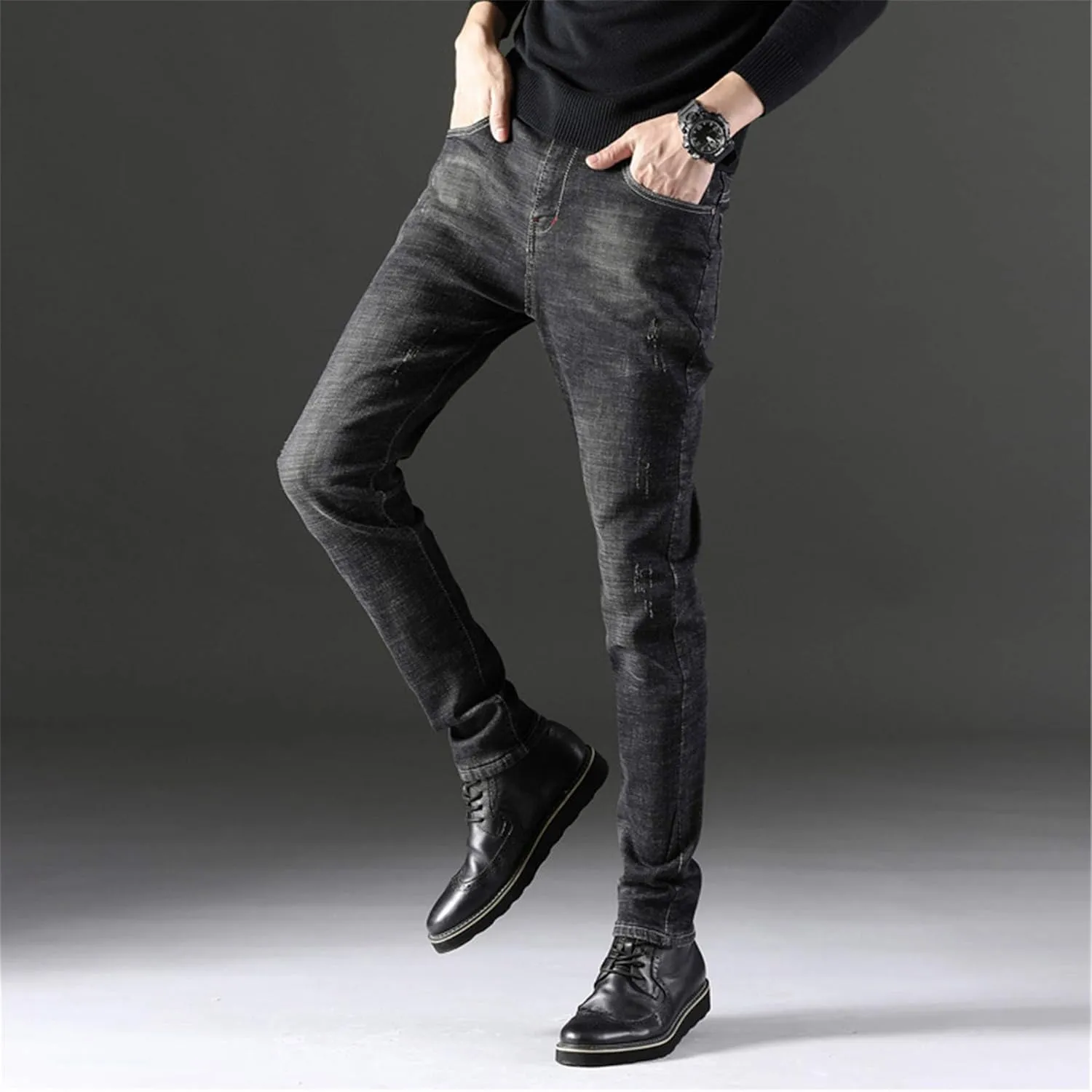 Andongnywell Men's Slim Fit Stretch Denim Pants Stretchy Skinny Jeans Tapered Legs Trousers with Zipper