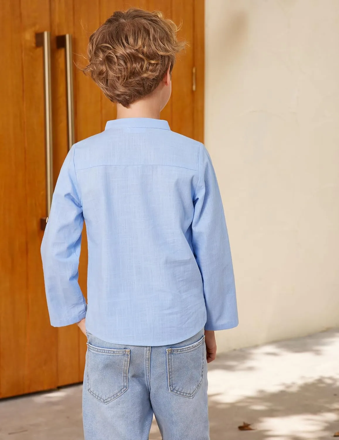 Arshiner Boys Cotton Linen Henley Shirt Button Down Shirt Long Sleeve T Shirt Beach Shirt Tee Casual Solid Tops