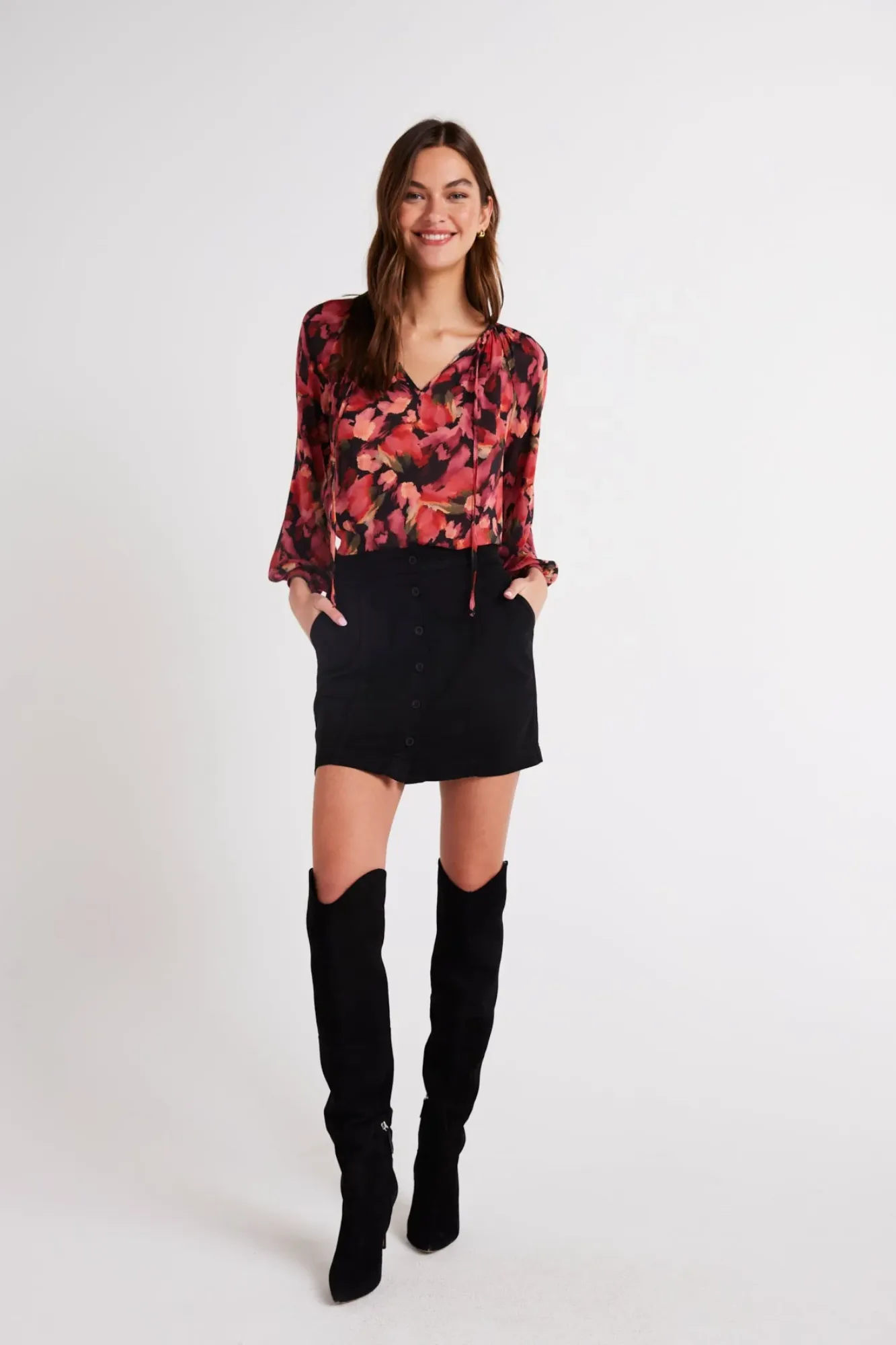 Autumn Bloom Tie Front Blouse