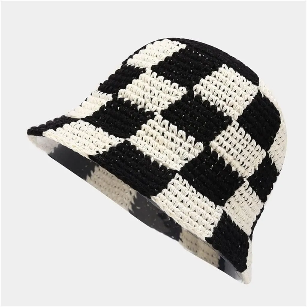 Beach Foldable Hats for Women Lady Hepburn Large Brim Bucket Hat Floppy Wide Brim Black White Sun Cap