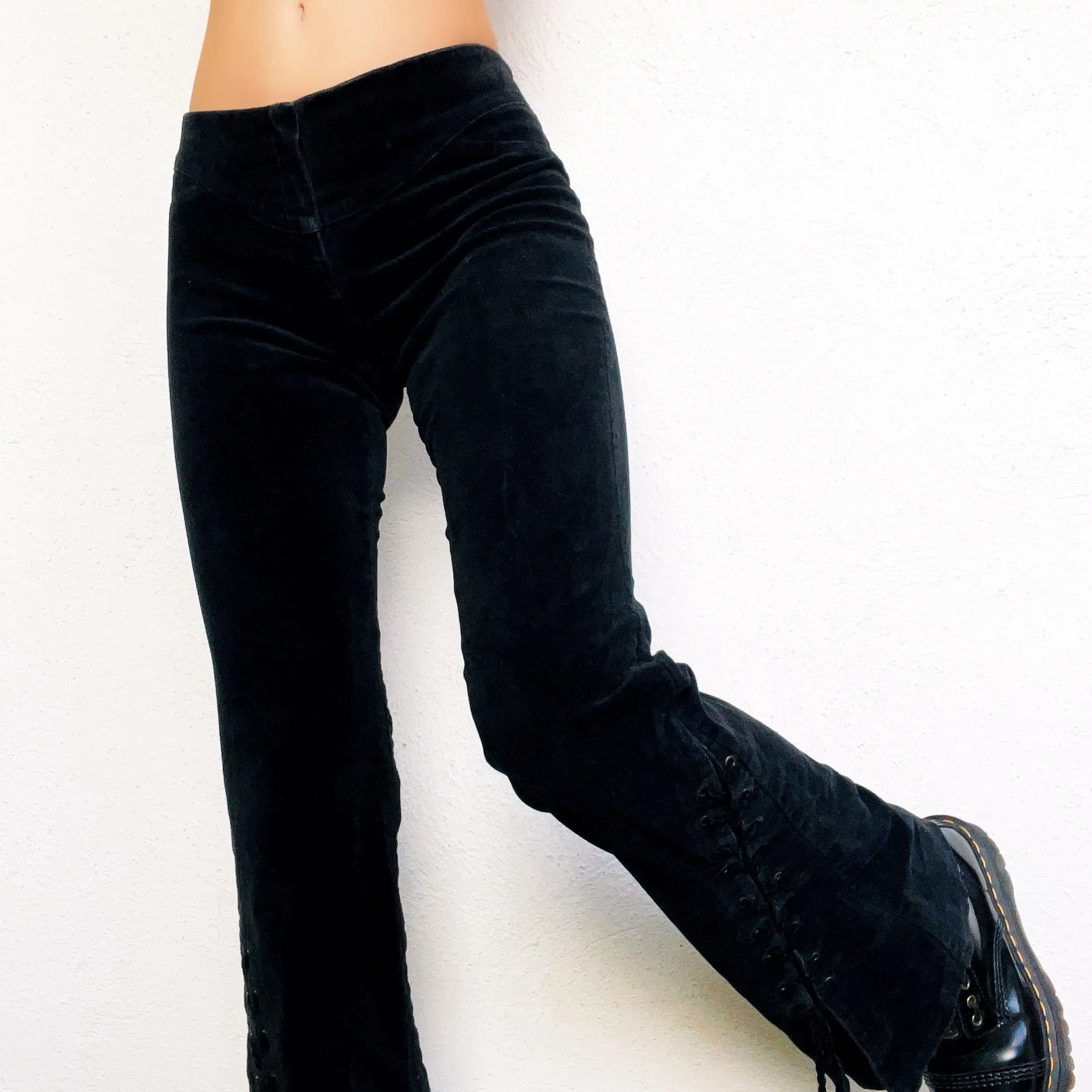 Black Velvety Lace Up Flares