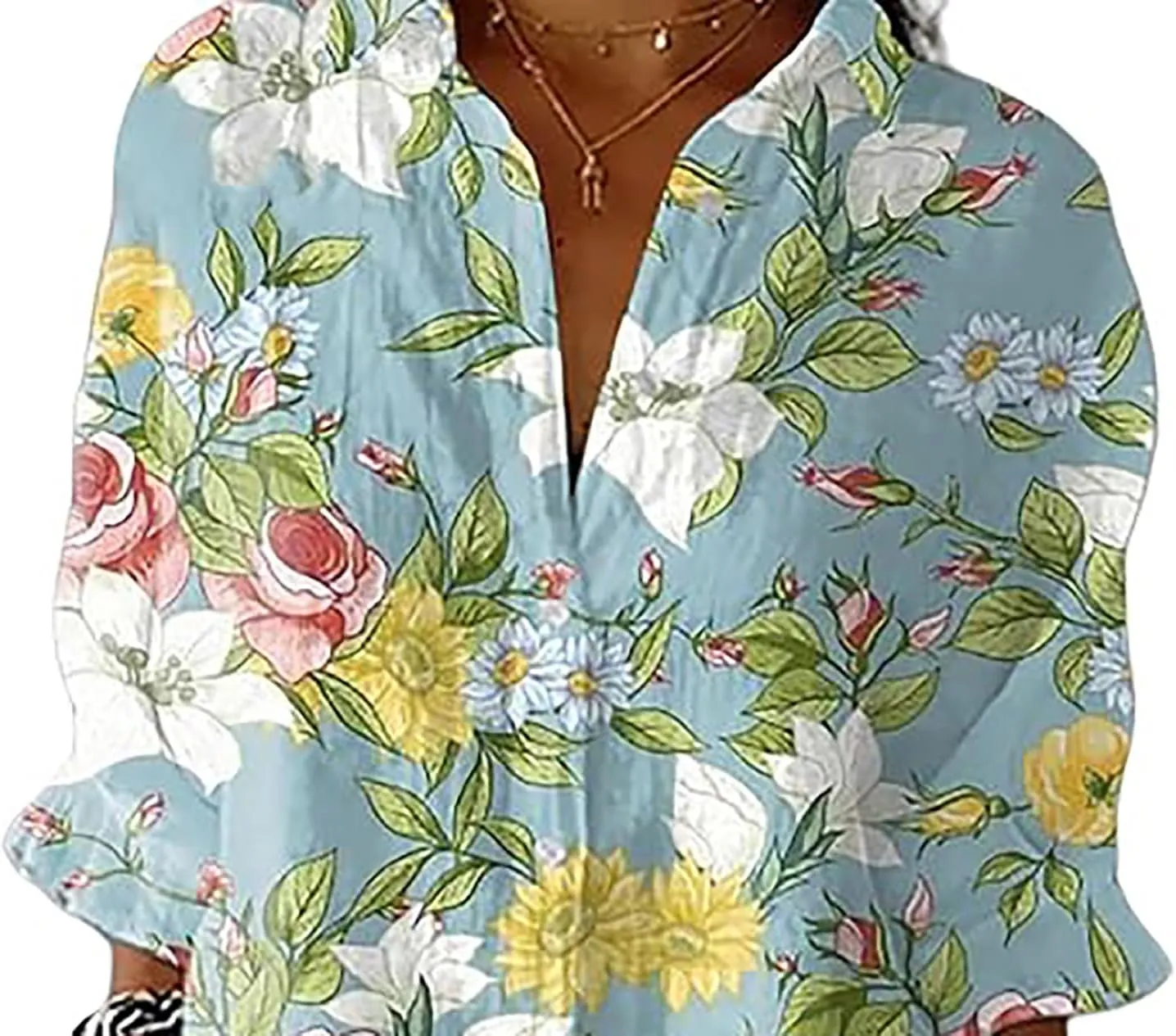 BOMYTAO Vintage Flowers Print Shirt Women Boho Button Down Cotton Linen Long Sleeve Flowy Blouse Business Casual Work Tops