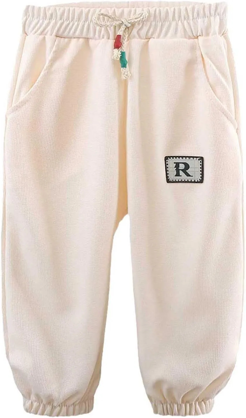 Boys Girls Basic Stretchy Sports Pants Drawstring Cotton Fleece Active Jogger Athletic Sweatpants with Pockets