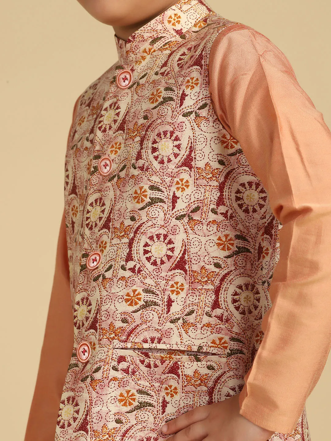 Boy's Multi Kantha Print Nehru Jacket (Set of 1)