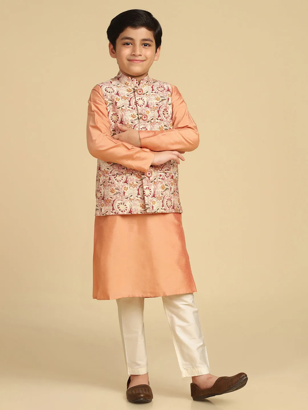 Boy's Multi Kantha Print Nehru Jacket (Set of 1)