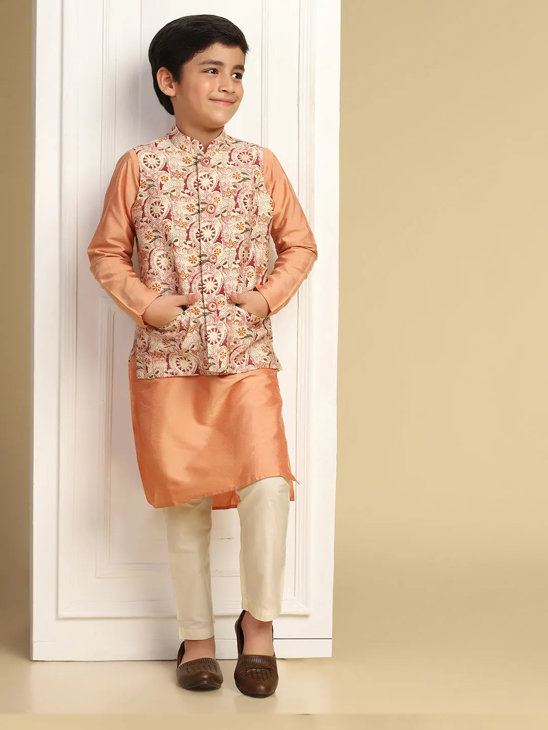 Boy's Multi Kantha Print Nehru Jacket (Set of 1)