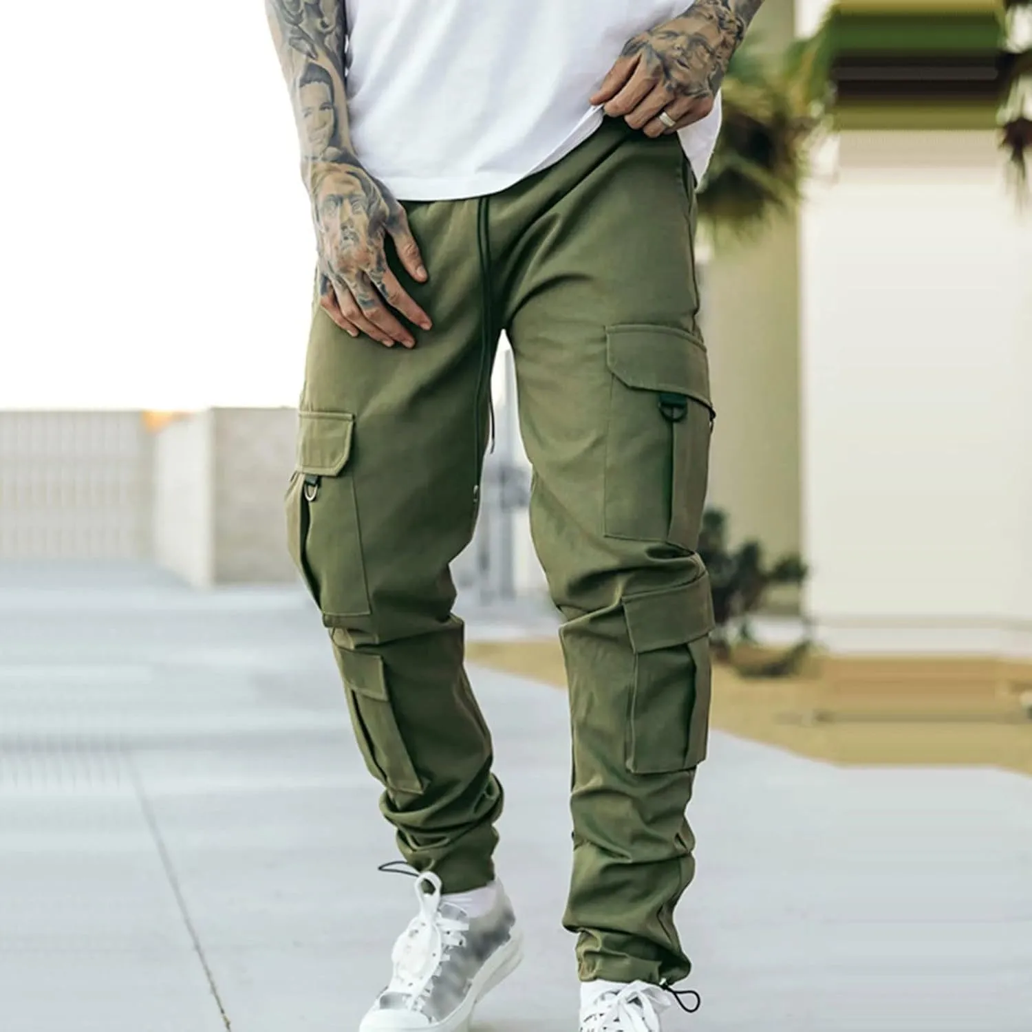 Cargo Pants for Men Joggers Pants with 6 Pocket Lightweight Casual Baggy Overalls Jogger Sports Outdoor Trousers Mens