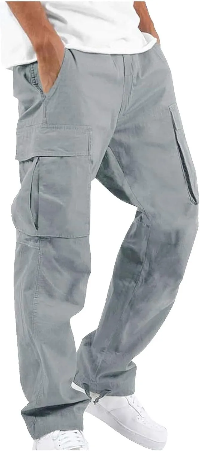 Cargo Sweatpants for Men Big and Tall Straight Fit Multi Pocket Cargo Pants Casual Fashion Hiking Outdoor Recreation