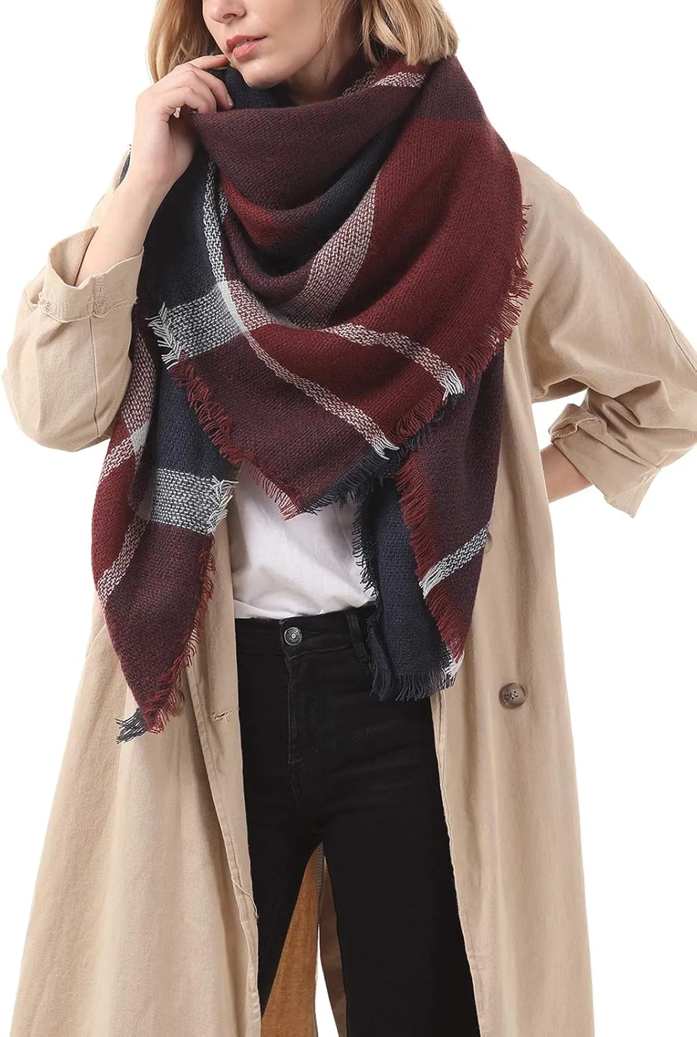 Century Star Womens Winter Oversized Large Triangle Shawl Wrap - Warm Fall Plaid Knit Scarf