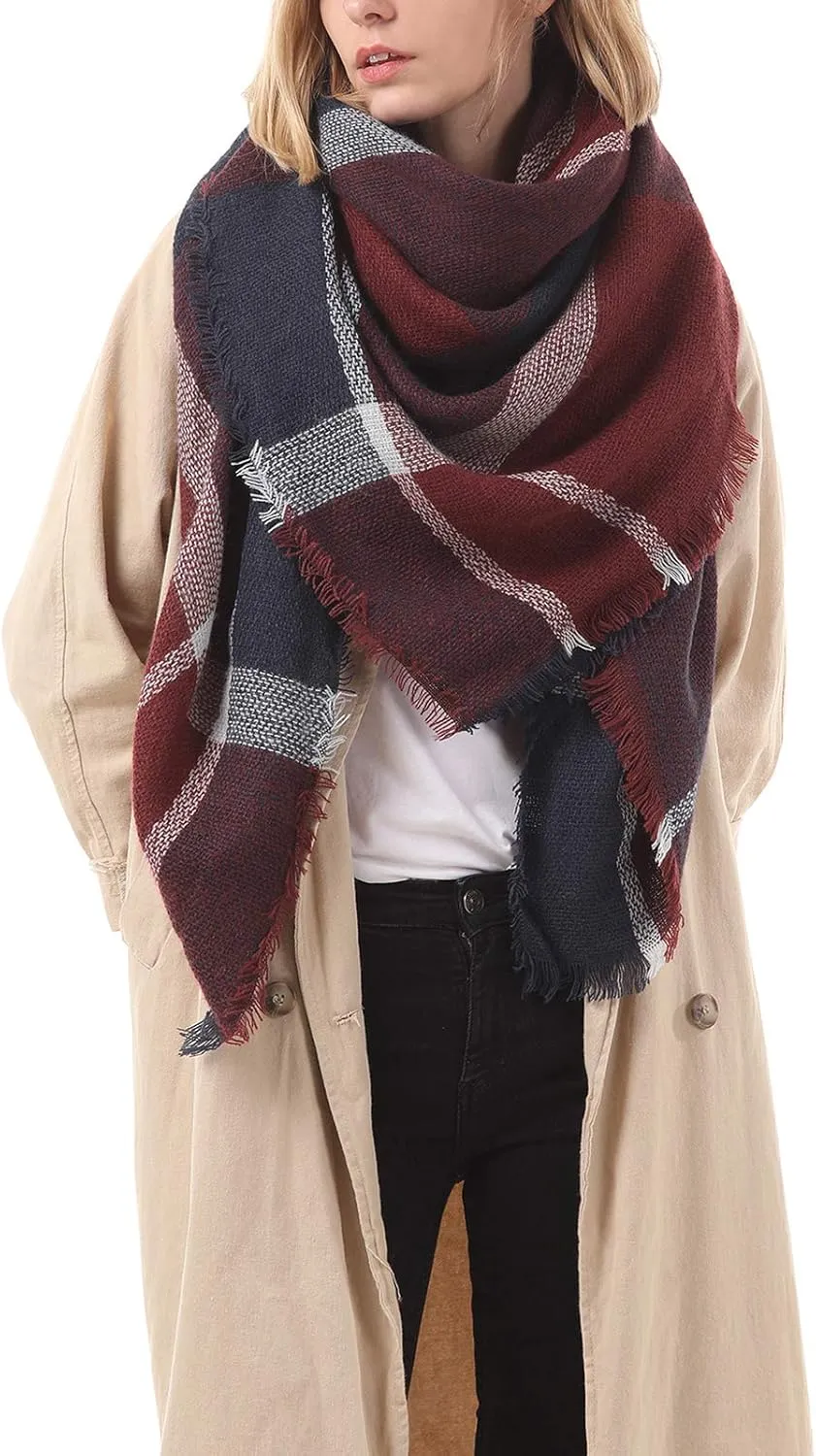 Century Star Womens Winter Oversized Large Triangle Shawl Wrap - Warm Fall Plaid Knit Scarf
