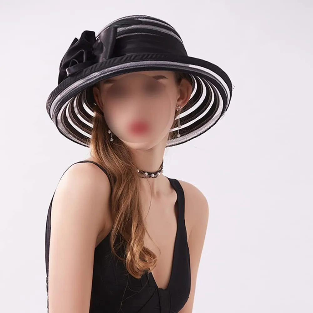 Church Short Brim Hats with Feathers for Women Fashionable Tea Party Organza Bridal Wedding Sun Hat