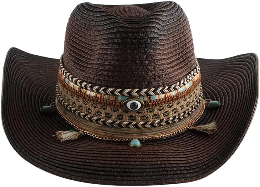 Cowboy Hat Tourist Beach Hat Hand-Knitted Big Brim Sunscreen Hat Women