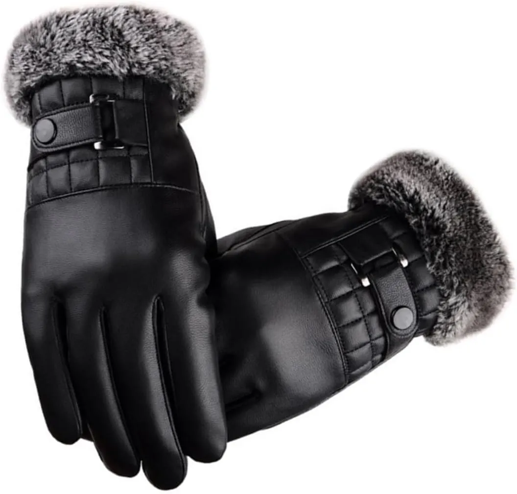 Creative PU Touch Screen Gloves for Men Warm Windproof Sports Gloves for Cycling Driving and Outdoor Activities Black