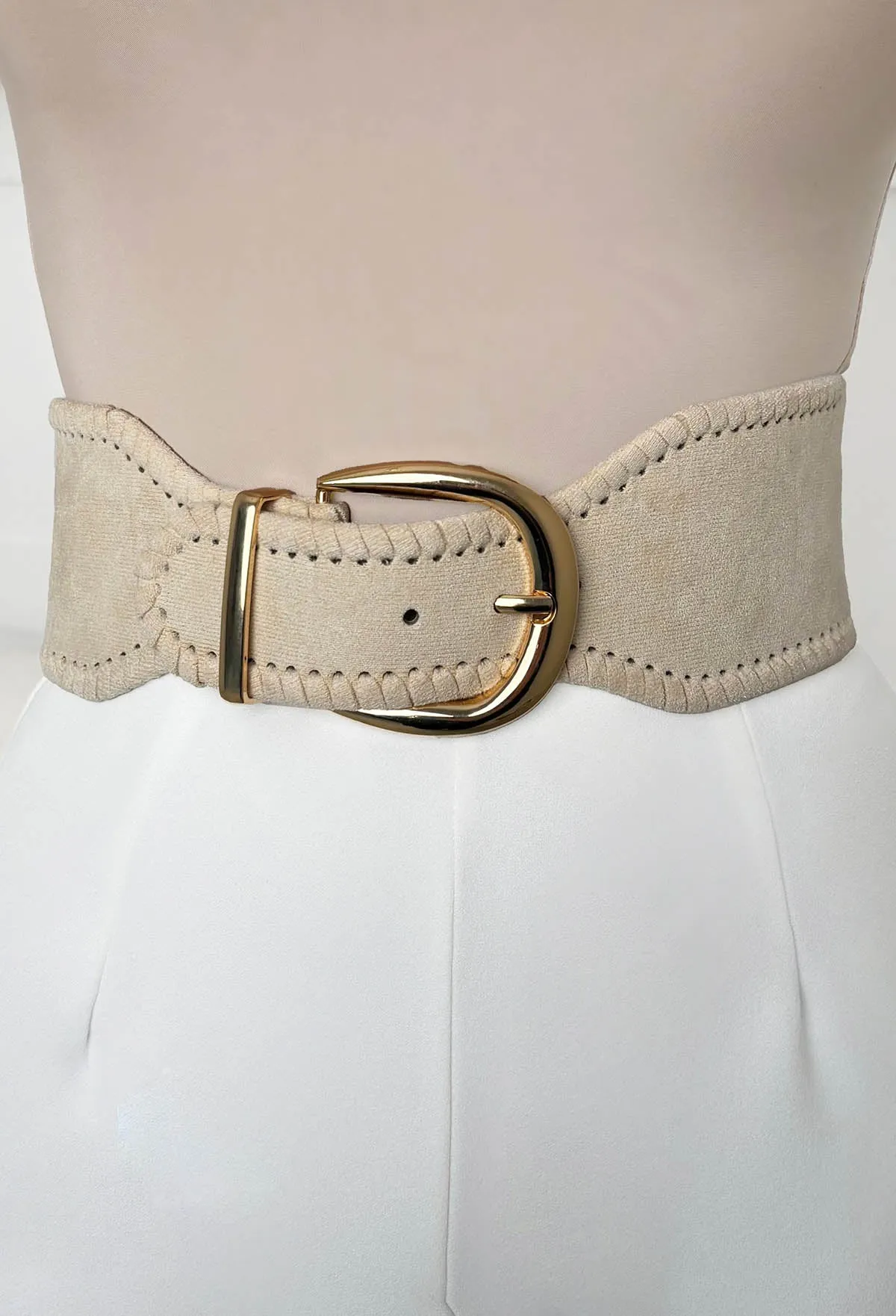 Cutesy Babe Nude Faux Suede Elasticated Belt