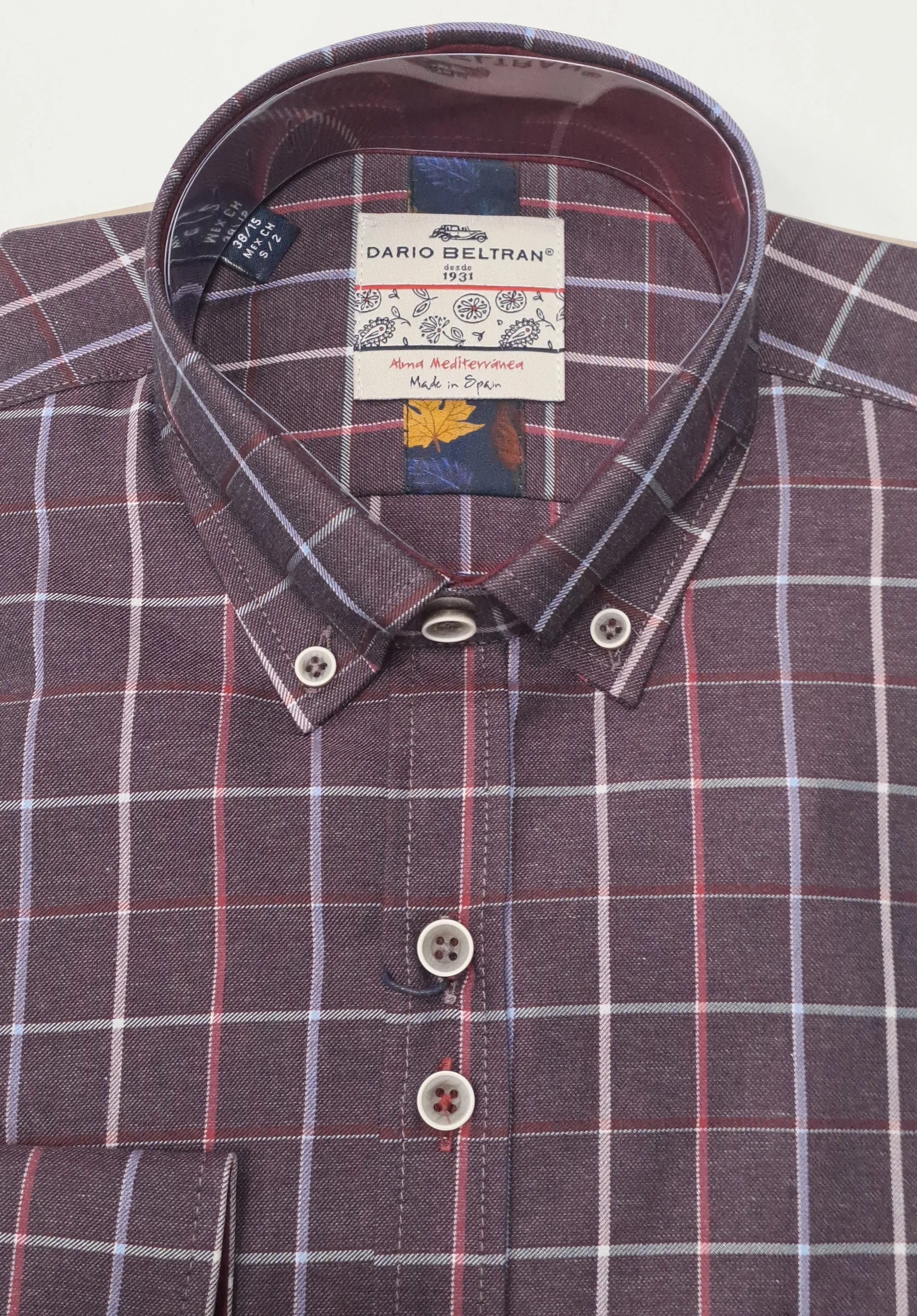 Dario Beltran Malpaso Regular Fit Check Shirt 1196 - Burgundy