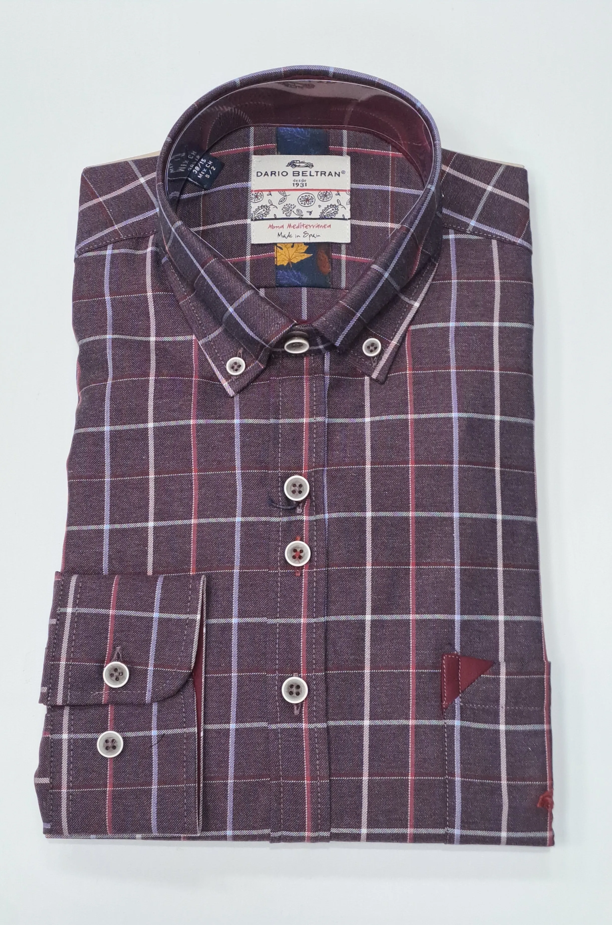 Dario Beltran Malpaso Regular Fit Check Shirt 1196 - Burgundy