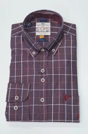 Dario Beltran Malpaso Regular Fit Check Shirt 1196 - Burgundy