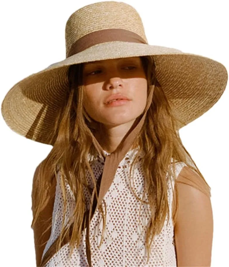 DBFBDTU Wide Brim Beach Hats with Neck Tie for Women Large Hats Summer Big Brim Straw Hats