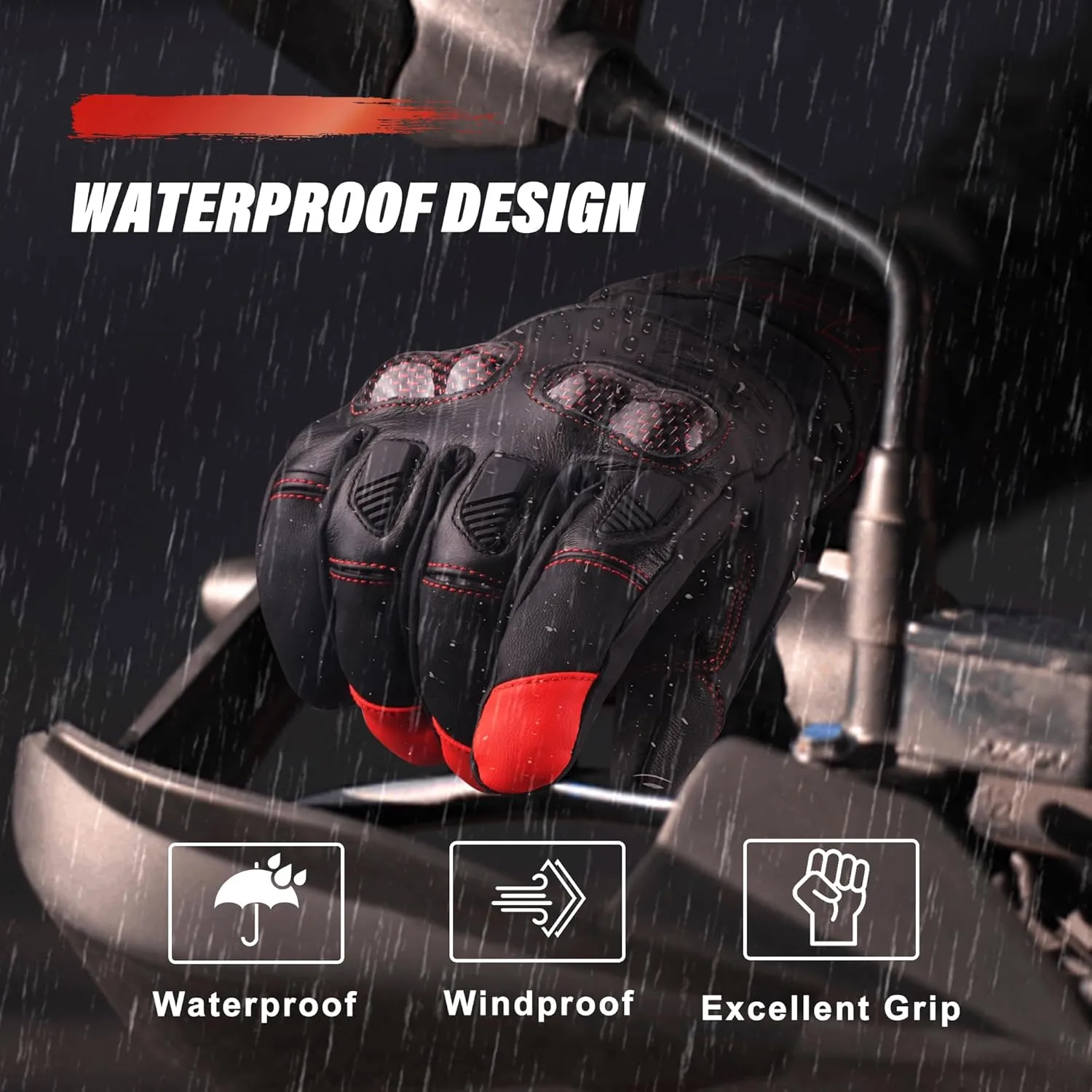 Dr.Warm Heated Motorcycle Gloves, Rechargeable Battery Heated Gloves Touchscreen Leather Riding Gloves Anti-Slip with Good Grip Hard Knuckles Protection for Men Women Motocross