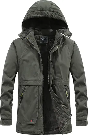 DuDubaby Fleece Jacket Winter Jackets for Men Hooded Windproof Solid Long Sleeve Soft Coat Shell Jacket