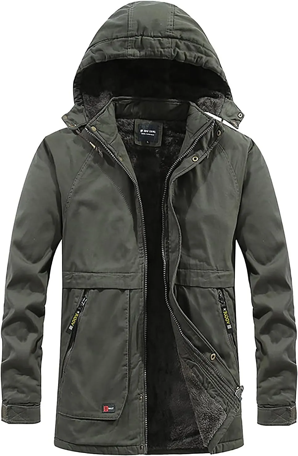 DuDubaby Fleece Jacket Winter Jackets for Men Hooded Windproof Solid Long Sleeve Soft Coat Shell Jacket