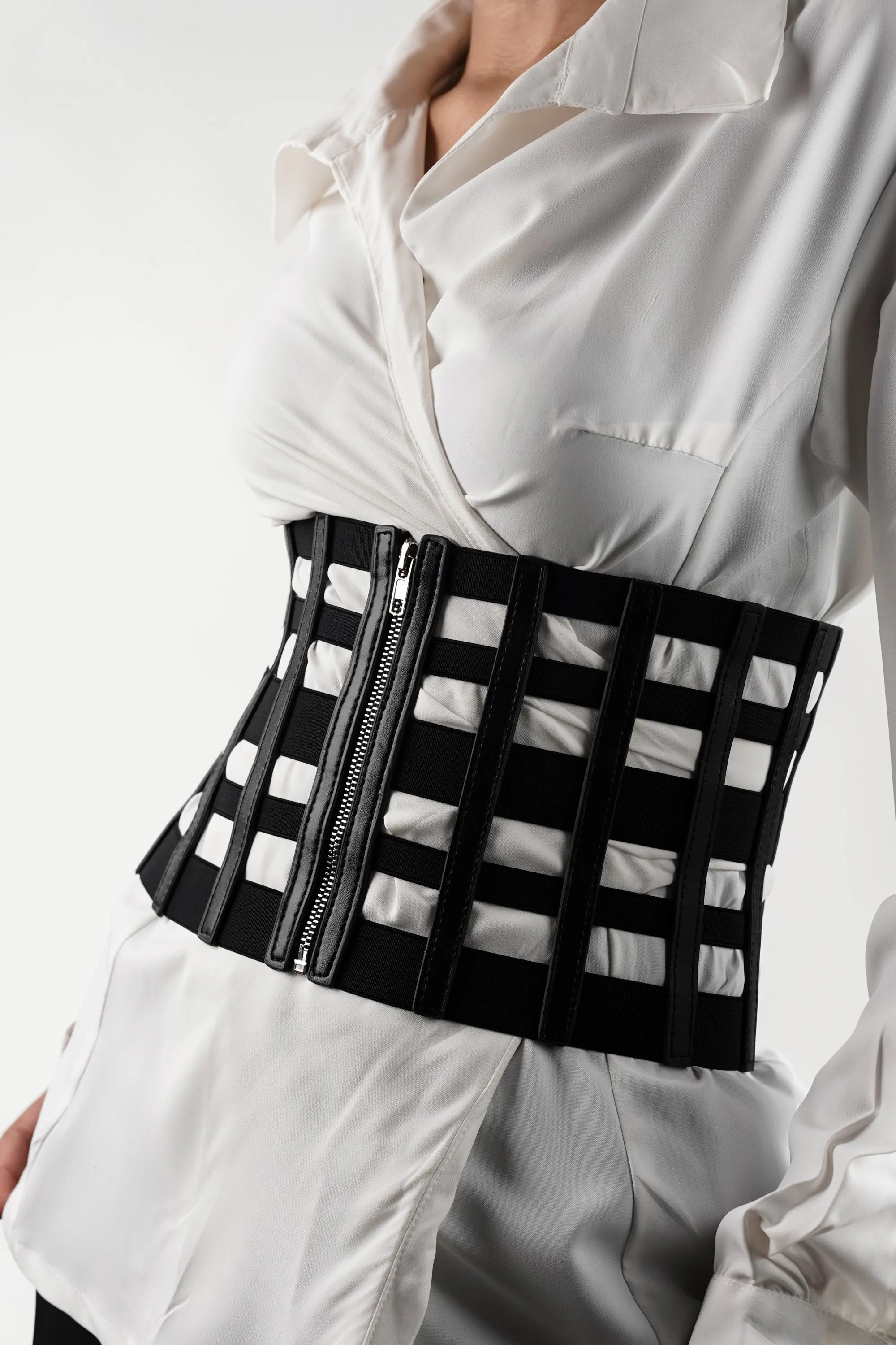 Elasticated Check Pattern Corset Belt