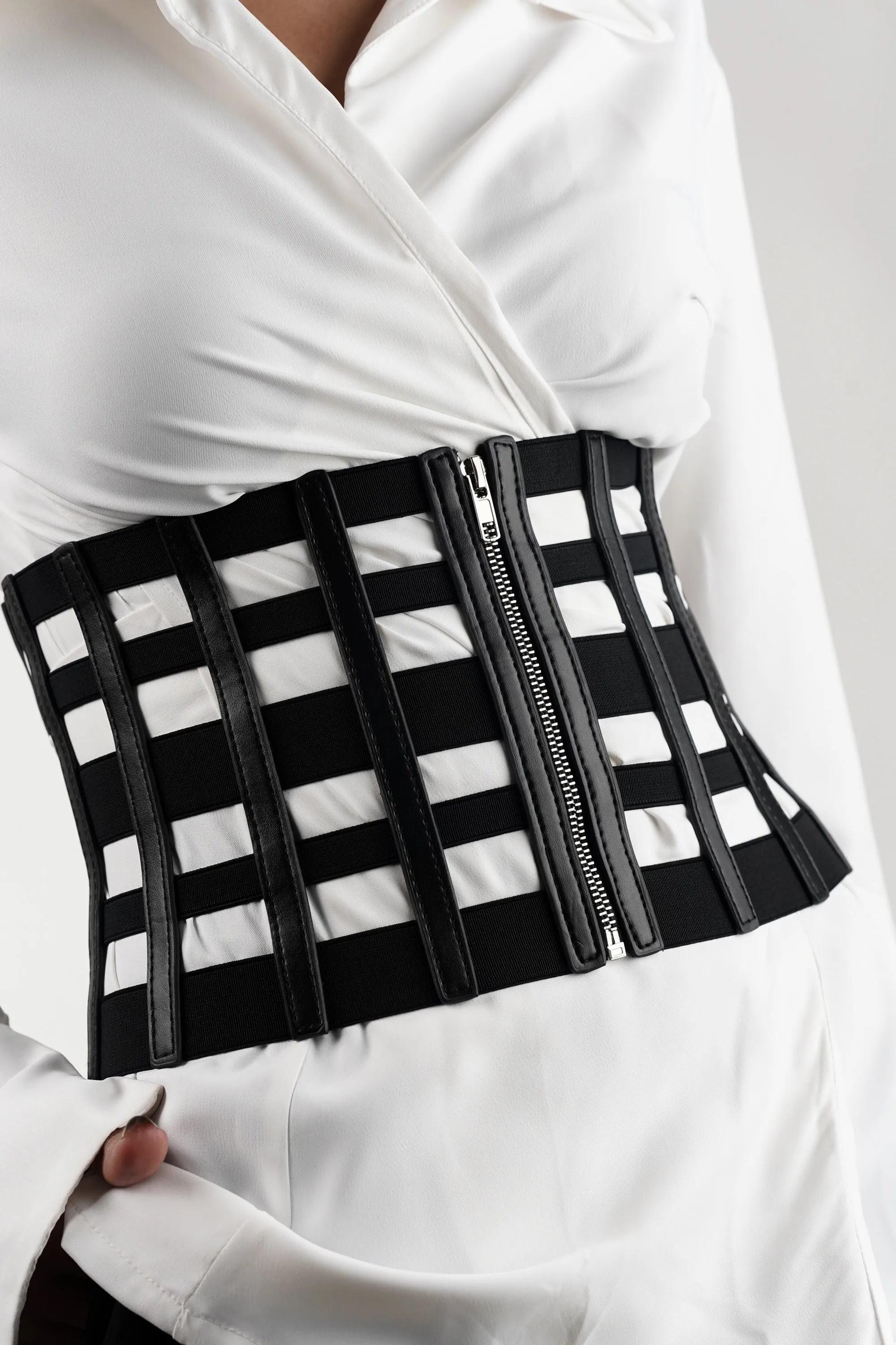 Elasticated Check Pattern Corset Belt