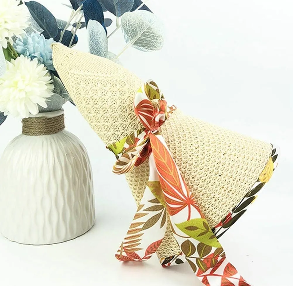 Elegant Straw Sun Hat Women Summer Wide Brim UV Protection Visor Hat Cute Knitted Flower Decoration Beach Bucket Hat