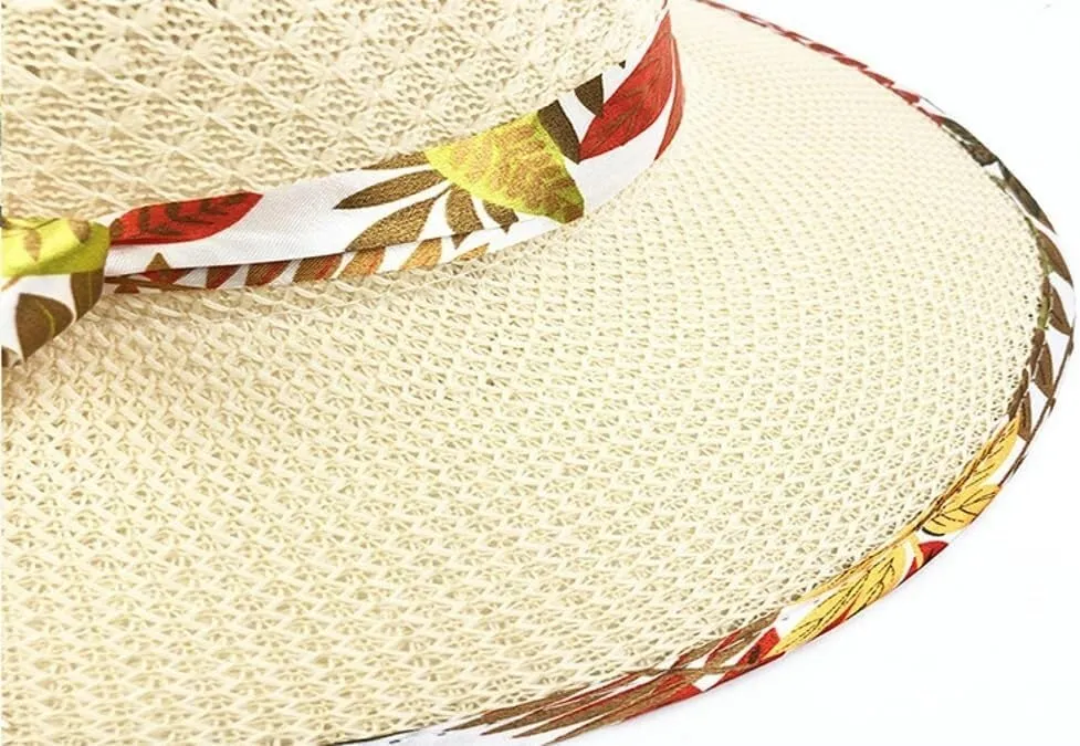 Elegant Straw Sun Hat Women Summer Wide Brim UV Protection Visor Hat Cute Knitted Flower Decoration Beach Bucket Hat