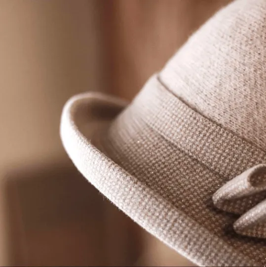 Elegant Wool Cloche Hat with Bow Tie
