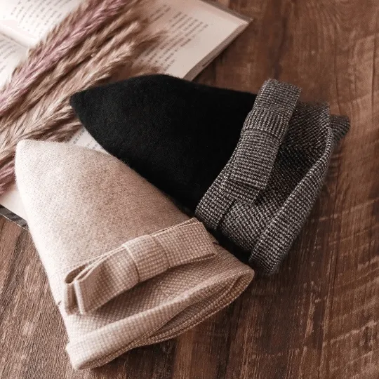 Elegant Wool Cloche Hat with Bow Tie