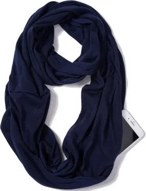 elzama Infinity Loop Solid Color Scarf With Hidden Zipper Pocket For Women - Lightweight Travel Neck Wrap
