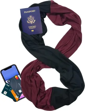 elzama Travel Scarf 2 Hidden Zipper Pocket for Women, Infinity Loop Scarf with Double Zip Pockets, Neck Wrap, Dual Color