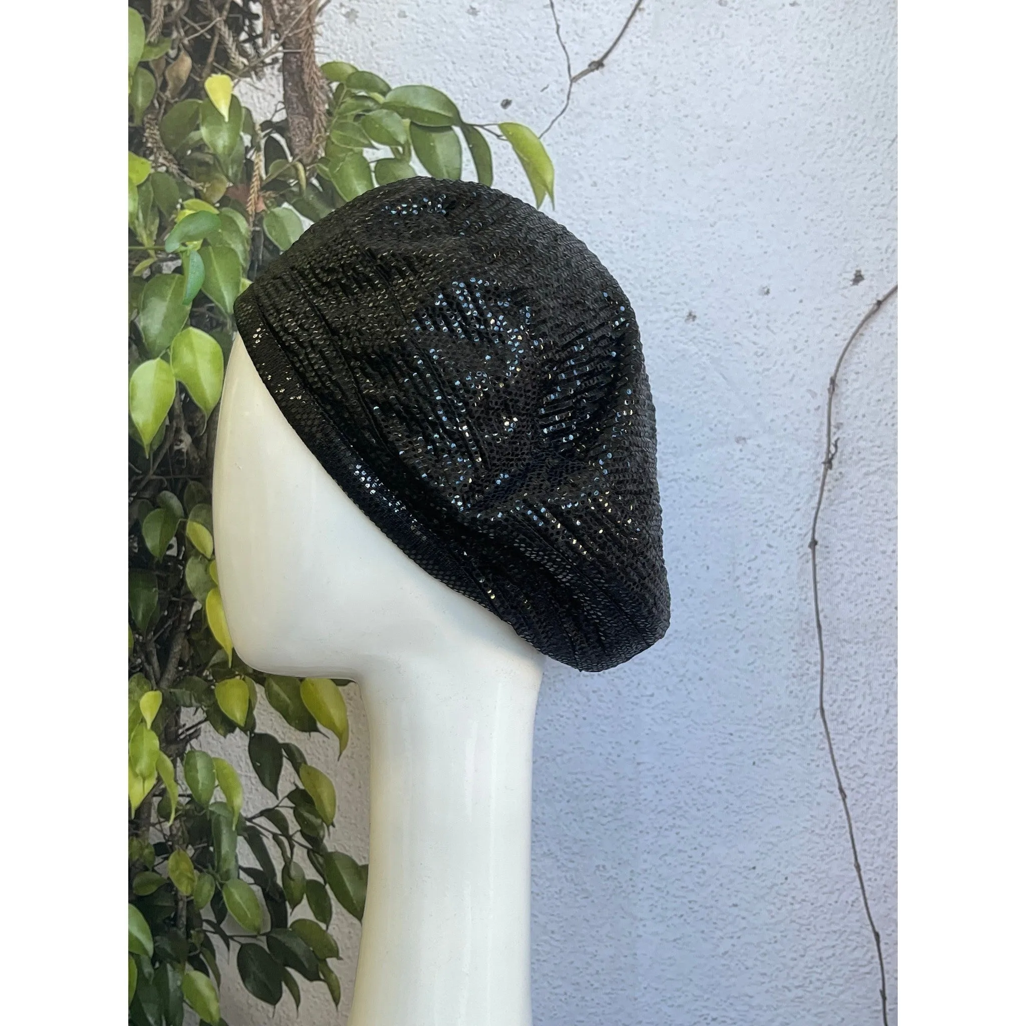 Embellished Hat - Size #2 Black/Silver Flower