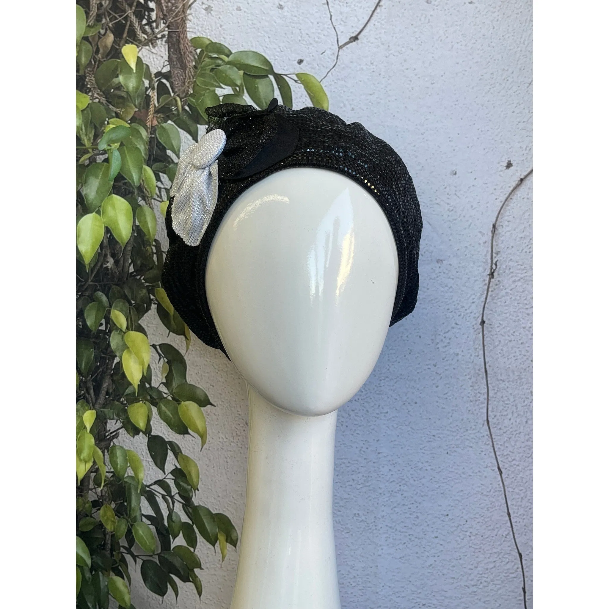 Embellished Hat - Size #2 Black/Silver Flower