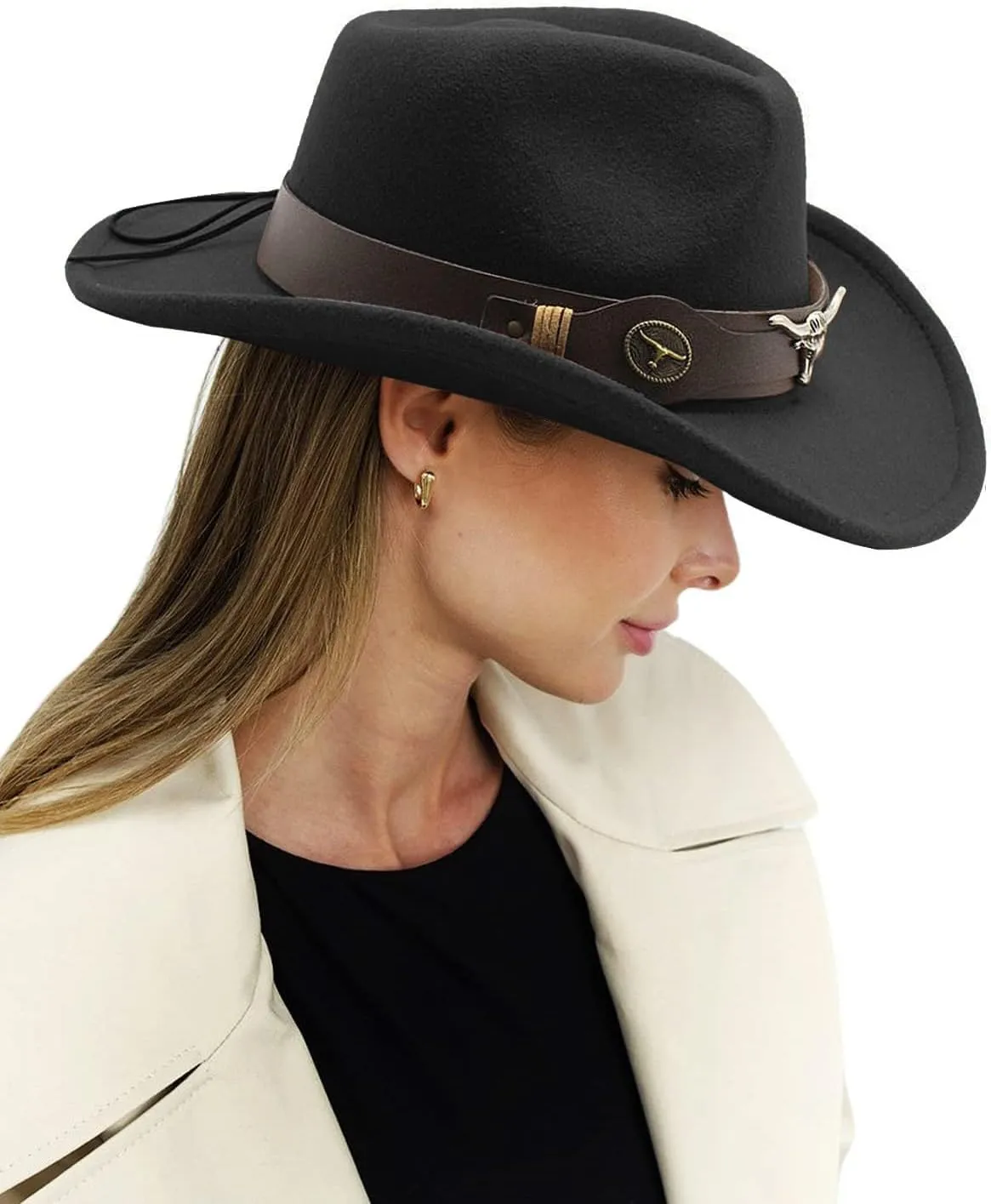 Felt Western Cowboy Hat Men Wide Brim Cowboy Cowgirl Hat Women Fedora Hat Vintage Trilby Hat Sombrero Panama Jazz Hat Belt