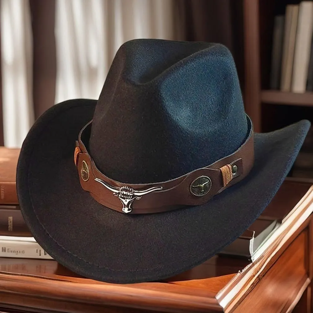 Felt Western Cowboy Hat Men Wide Brim Cowboy Cowgirl Hat Women Fedora Hat Vintage Trilby Hat Sombrero Panama Jazz Hat Belt