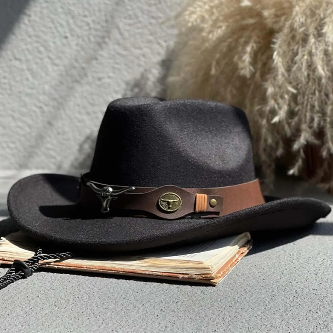 Felt Western Cowboy Hat Men Wide Brim Cowboy Cowgirl Hat Women Fedora Hat Vintage Trilby Hat Sombrero Panama Jazz Hat Belt