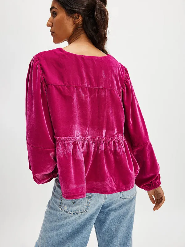 Fidelma New Women's Sweet Casual Tie Velvet Shirt